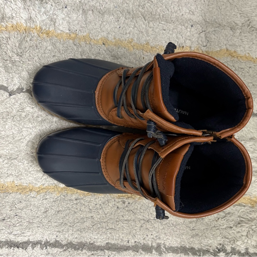 Nautica Men's blue navy and Brown Rain Boots